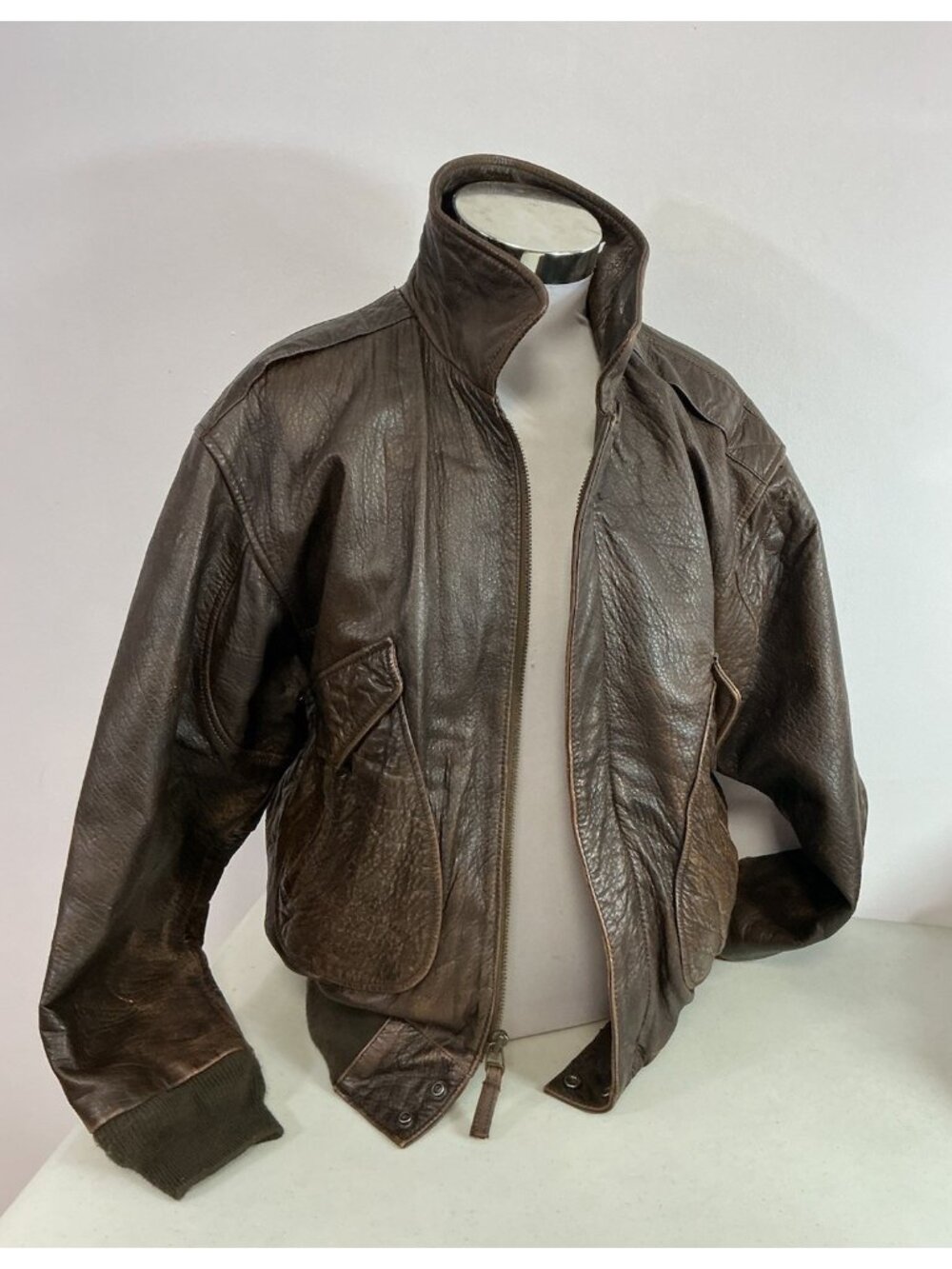 Vintage Leather Jacket Aviator Bomber Coat Mens Large